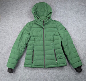 Michael Kors Packable Down Jacket Womens Small Kelly Green Outdoors Hooded Coat